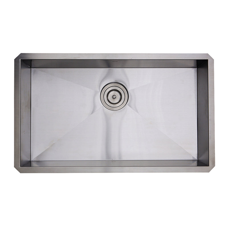 Nantucket Sinks SS-PRO-ZR3018-5.5 overhead view of the bowl and rear colander drain