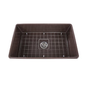 Nantucket Sinks T-FCFS30CB Coffee Brown farmhouse sink elevated front view with grid in the bowl