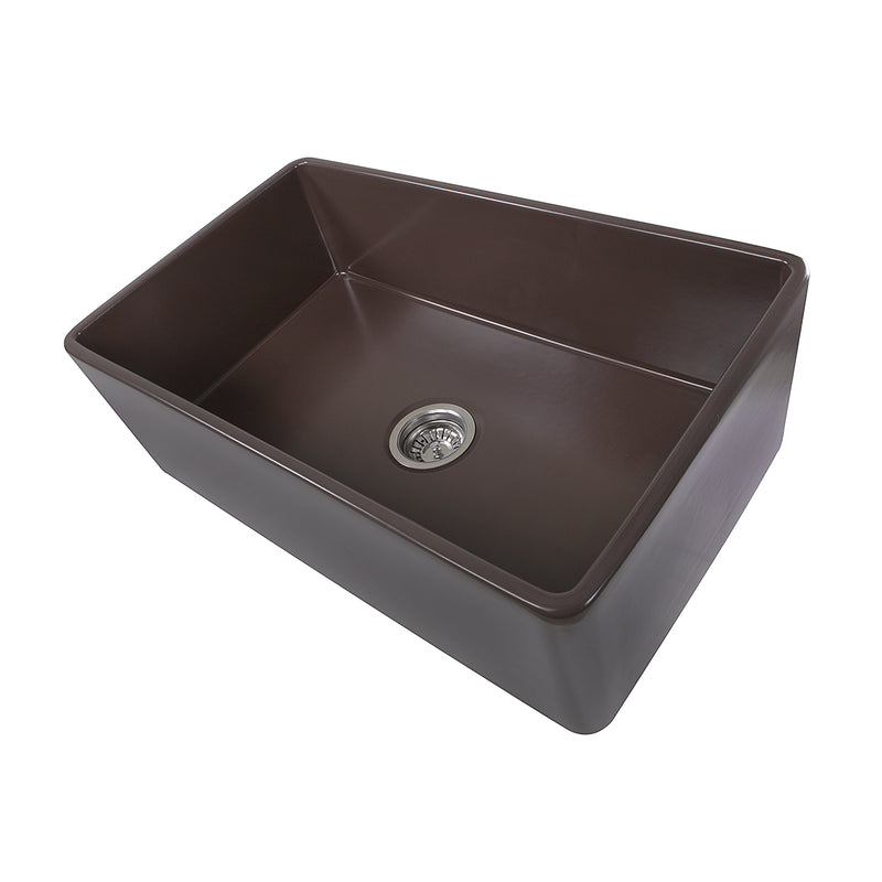 Nantucket Sinks T-FCFS30CB Coffee Brown farmhouse sink three-quarter view without grid