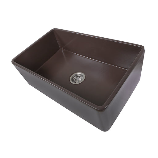 Nantucket Sinks T-FCFS30CB Coffee Brown farmhouse sink three-quarter view without grid