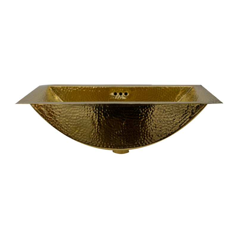 Nantucket Sinks TRB2416-OF hammered brass trough sink front view showing the curved basin and flat rim