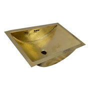 Nantucket Sinks TRB2416-OF 23.5" hand hammered polished brass trough bathroom sink with overflow, white background