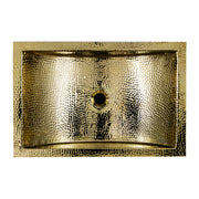 Nantucket Sinks TRB2416-OF hammered brass trough sink straight down from above showing the drain hole