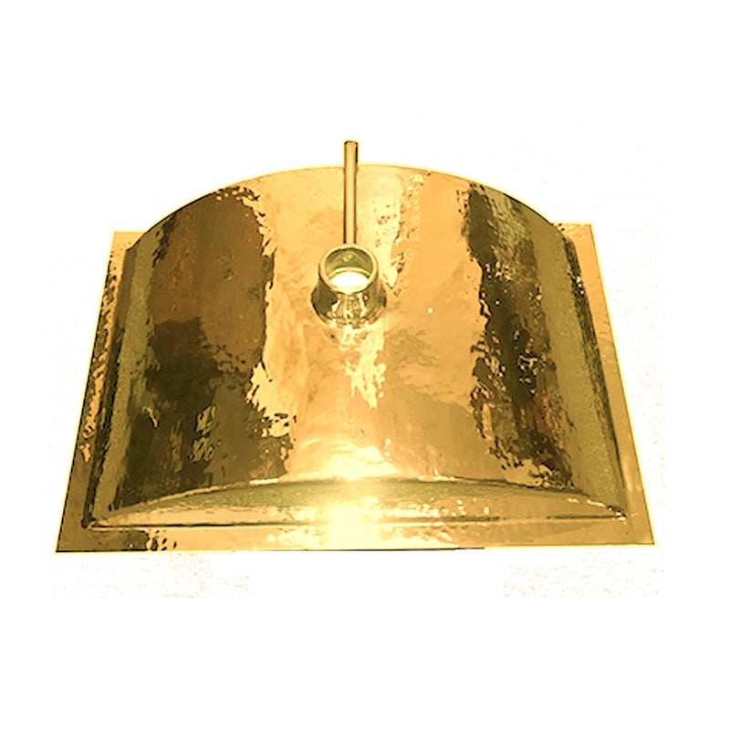 Nantucket Sinks TRB2416-OF underside of the brass trough sink showing the overflow tube and drain outlet