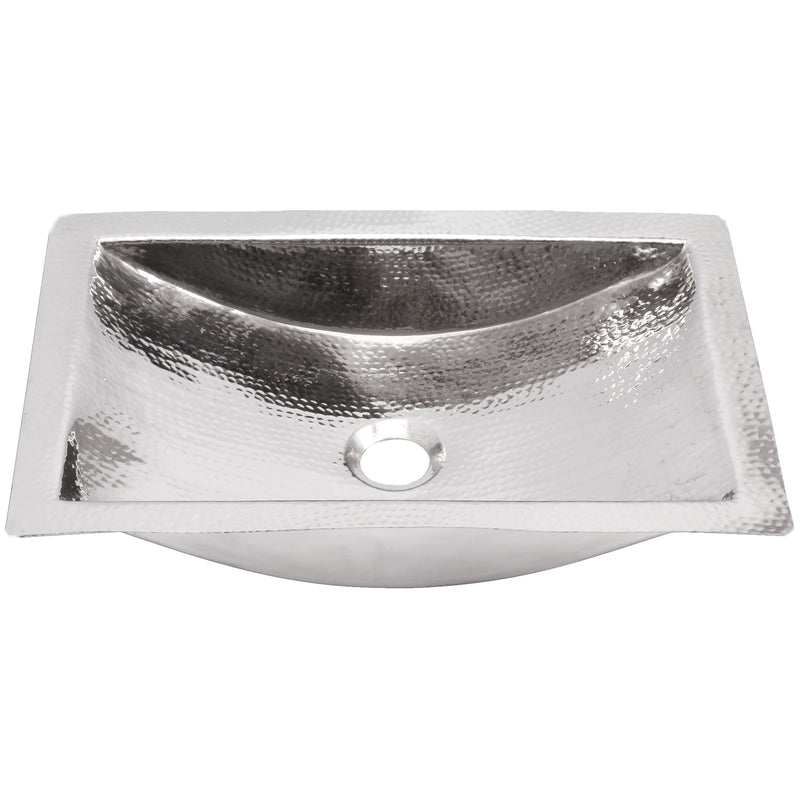 Nantucket Sinks TRS front view of the curved hammered trough bowl and drain