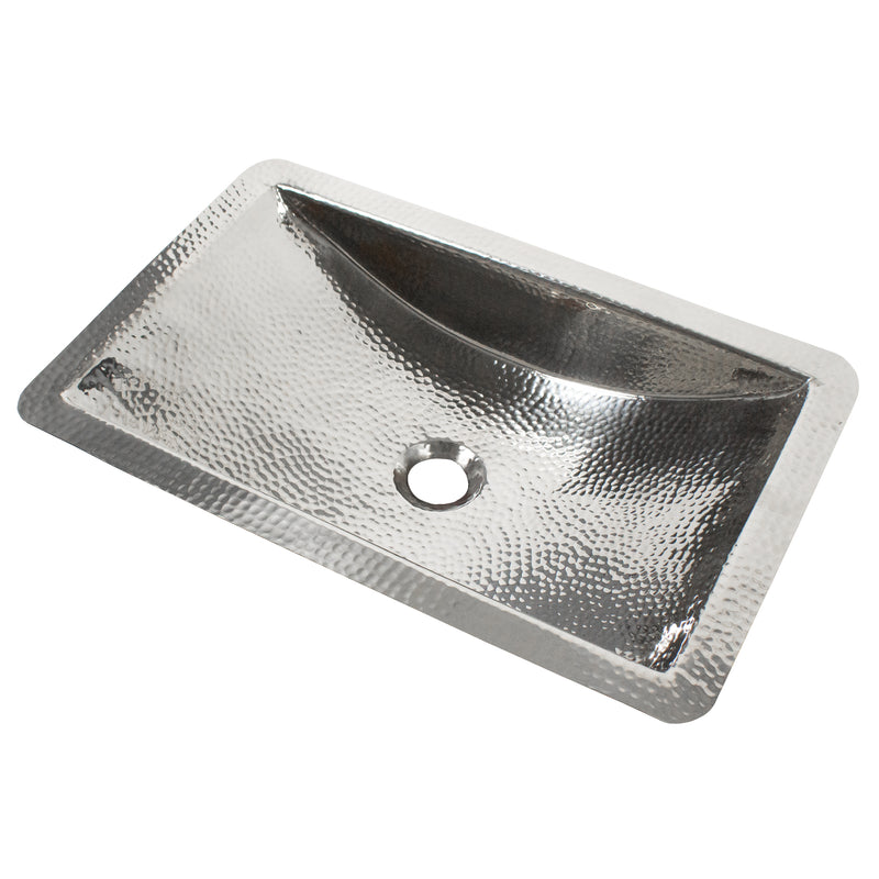 Nantucket Sinks TRS hand-hammered trough bathroom sink, three-quarter view, white background