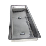 Nantucket Sinks TRS48-OF hammered stainless trough sink viewed lengthwise from one end