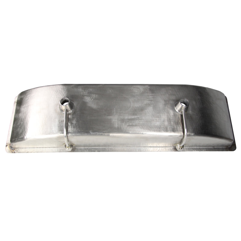 Nantucket Sinks TRS48-OF underside of the stainless trough sink showing both overflow tubes