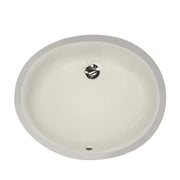 Nantucket Sinks UM-15x12-B bisque oval undermount sink from above with drain and overflow