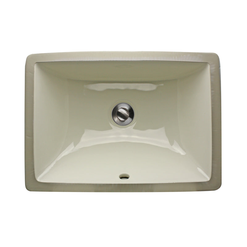 Nantucket Sinks UM-16x11-B bisque rectangular undermount sink from above with drain and overflow