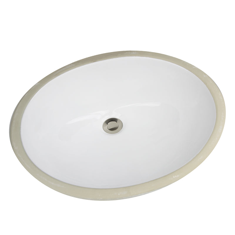 Nantucket Sinks UM-17x14-W-K white oval vitreous china undermount bathroom sink, three-quarter view, white background