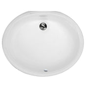 Nantucket Sinks UM-17x14-W-K white oval undermount sink from above with drain and overflow