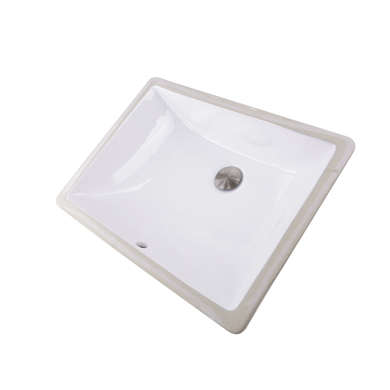 Nantucket Sinks UM-18x13-W white rectangular vitreous china undermount bathroom sink, three-quarter view, white background