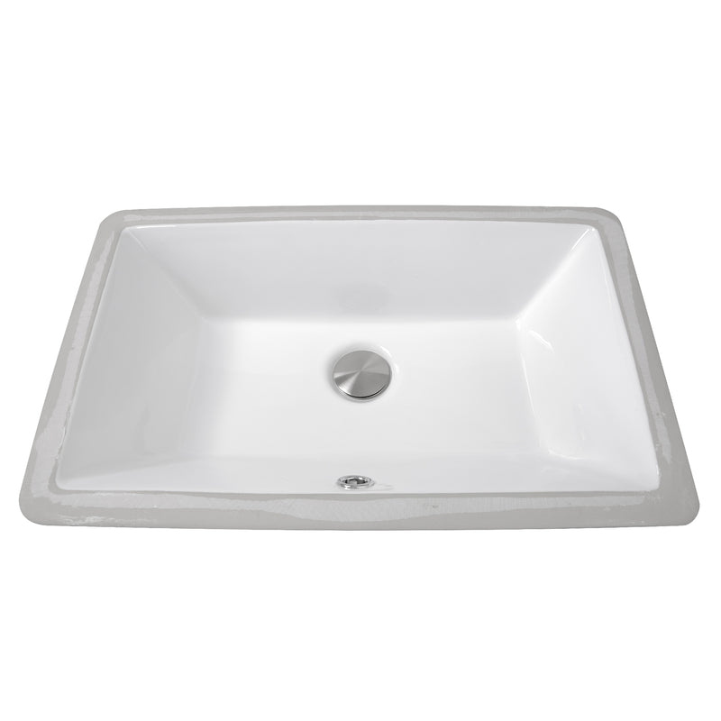 Nantucket Sinks UM-19x11-W white rectangular undermount sink front view with brushed drain