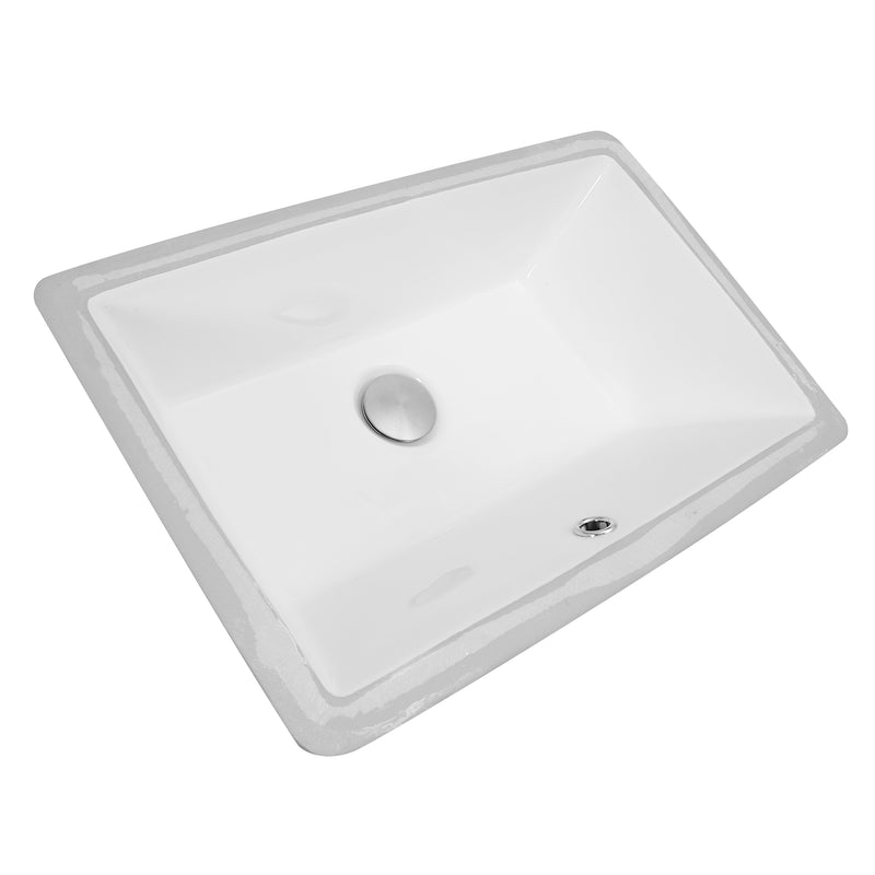 Nantucket Sinks UM-19x11-W white rectangular vitreous china undermount bathroom sink, three-quarter view, white background