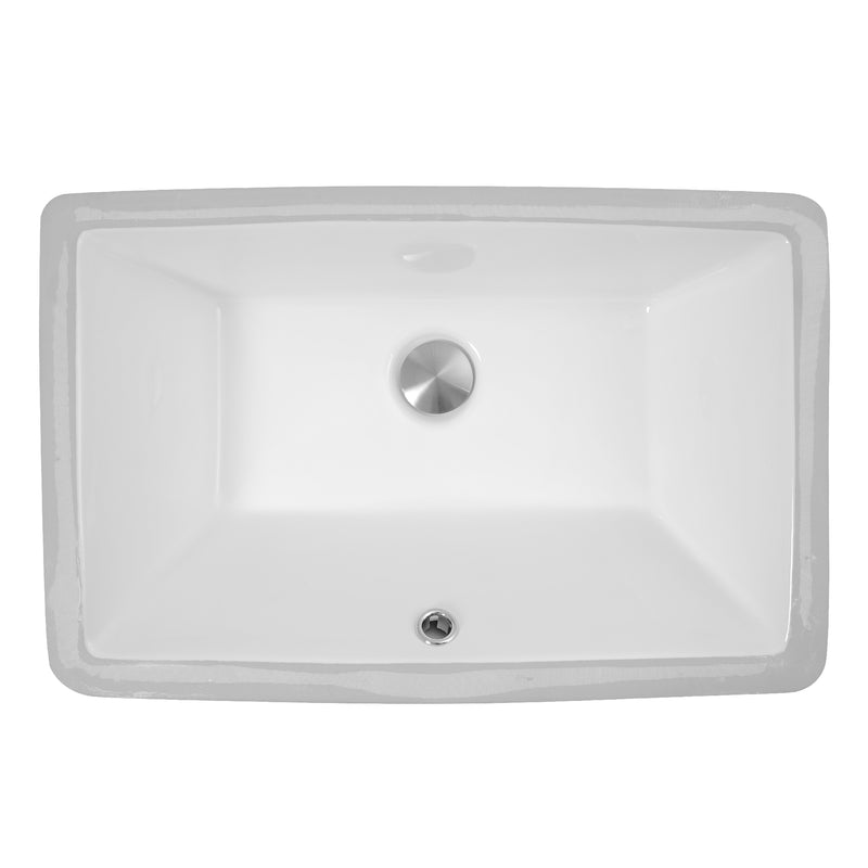 Nantucket Sinks UM-19x11-W white rectangular undermount sink from above with drain and overflow
