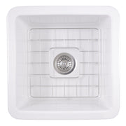 Nantucket Sinks Wellfleet-1818W white square sink from above with the bottom grid and basket strainer
