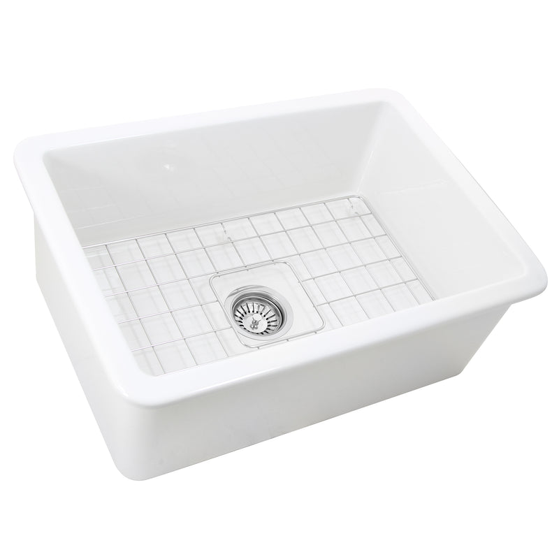 Nantucket Sinks Wellfleet-2719W 27" undermount sink from the side corner with grid and drain
