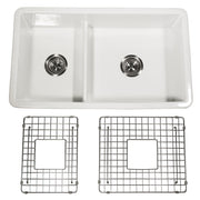 Nantucket Sinks Wellfleet-31OSW 60/40 double bowl sink with the two included grids and basket strainers