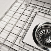 Nantucket Sinks Wellfleet-31OSW close-up of the stainless grid around the basket strainer