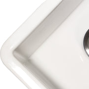 Nantucket Sinks Wellfleet-31OSW close-up of the rolled rim corner in white glaze
