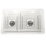 Nantucket Sinks Wellfleet-31OSW 60/40 double bowl sink from above with both grids and basket strainers