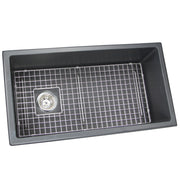 Nantucket Sinks Wellfleet-3419MatteBlack Matte Black 34" single bowl fireclay kitchen sink, three-quarter view with grid