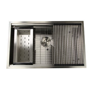 Nantucket Sinks ZR-PS-3220-16 32" zero radius prep station sink with colander, grid and mat, white background