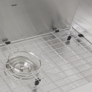 Nantucket Sinks ZR2818-8-16 close-up of the colander drain, grid and bumpers