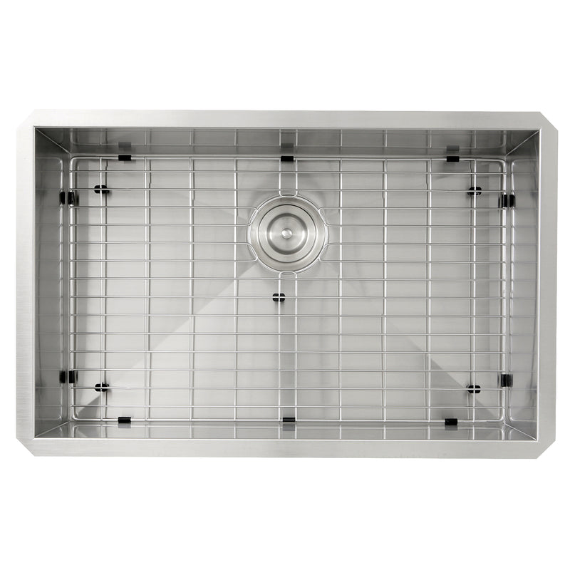 Nantucket Sinks ZR2818-8-16 overhead view of the bottom grid and colander drain