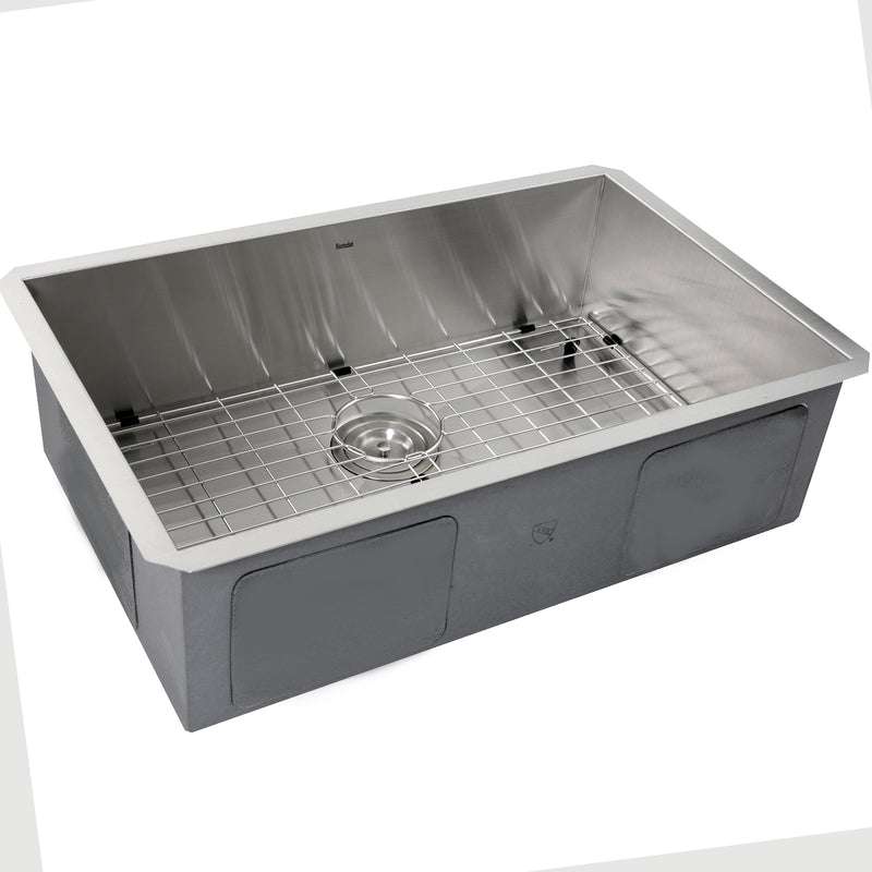 Nantucket Sinks ZR2818-8-16 28" zero radius 8" deep sink with grid, white background