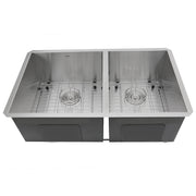 Nantucket Sinks ZR3219-OS-16 front view of both bowls with grids and colander drains