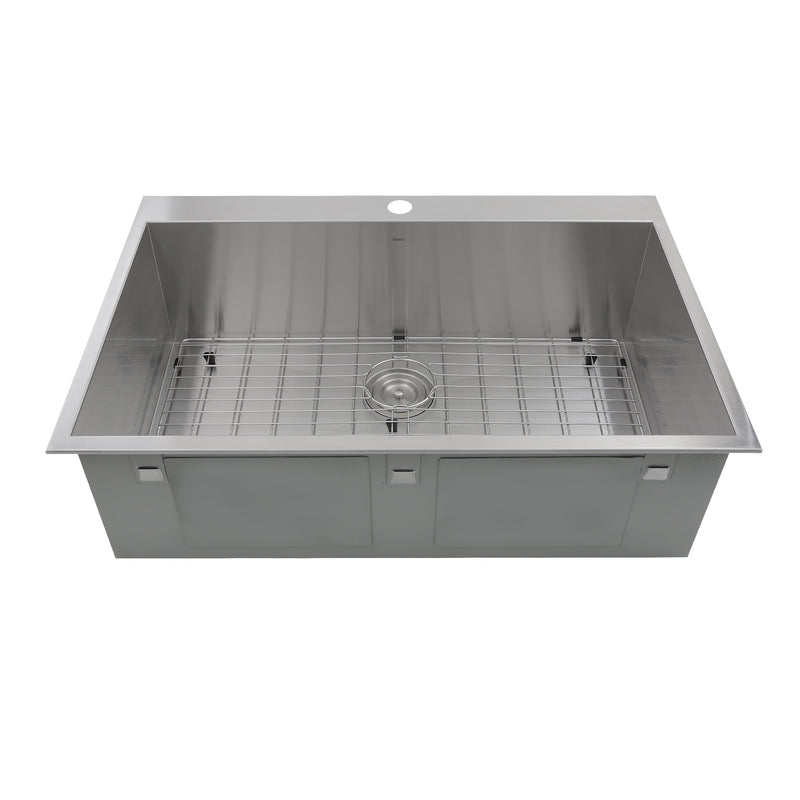 Nantucket Sinks ZR3322-S-16 33" zero radius drop-in sink with bottom grid, white background