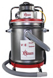 Novatek 15 gal HEPA floor vacuum, electric model, with steel can, red dolly base and gray hose