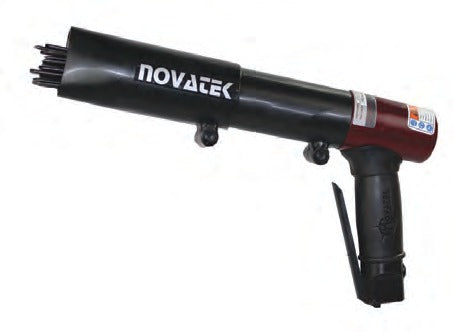 Novatek 28PG pistol grip needle scaler with black body, burgundy rear housing and needle bundle