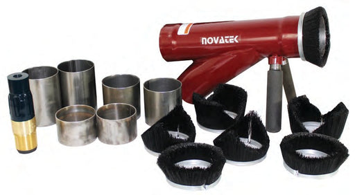 Novatek CBS workhead kit with blast nozzle, steel wear sleeves and corner brushes (photo shows extra sleeves and brushes; kit contents as listed)