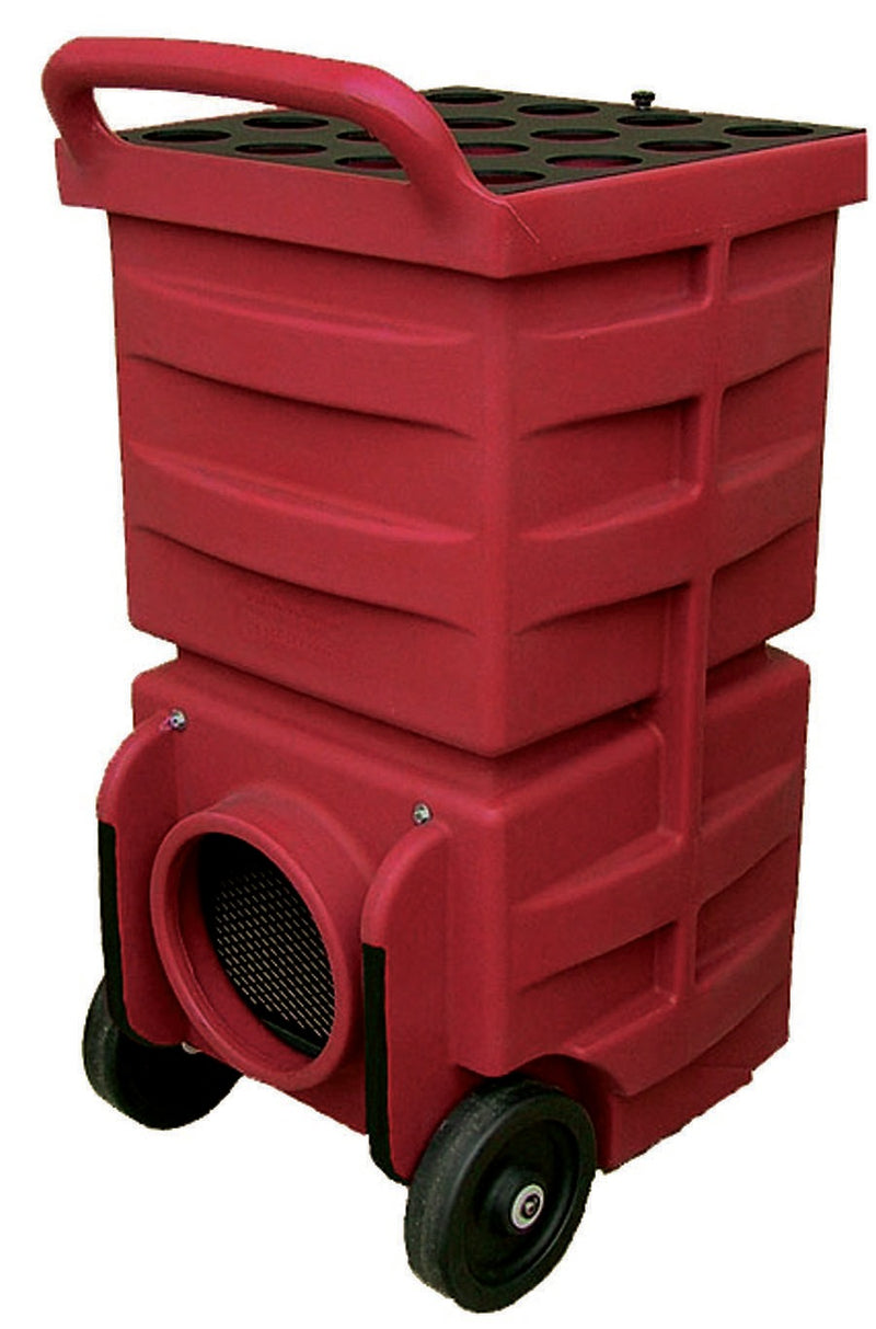 Novatek Novair 1000 air scrubber rear view with round exhaust outlet, wheels and handle