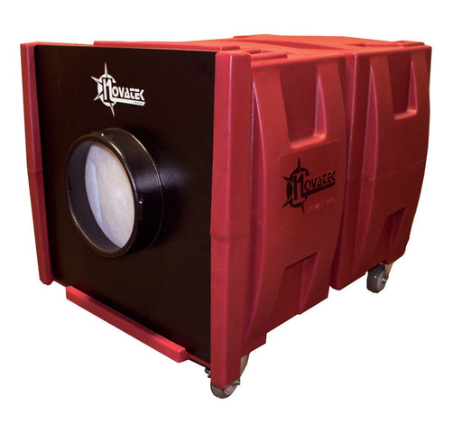 Novatek Novair 2000 air scrubber exhaust end with round duct collar, three quarter view