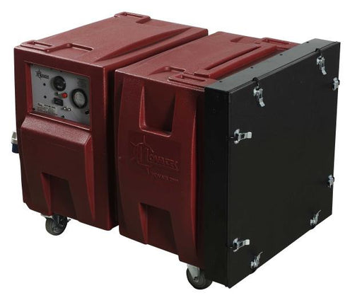 Novatek Novair 2000 Bio air scrubber, burgundy twin cabinet, front three quarter view on casters