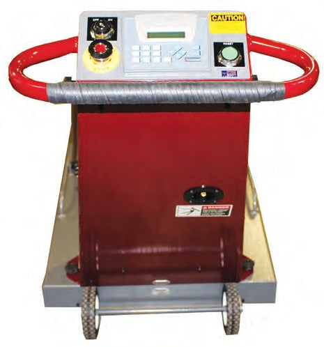 Novatek Novastrip 1026 rear view showing the control panel, handlebar, transport wheels and base