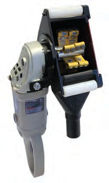 Novatek RotoPeen 2" electric with the shroud opened to show the 3M flap hub