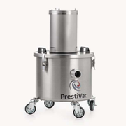 PrestiVac AV1-10 EX HEPA air-operated vacuum, stainless drum with tall filter housing on casters
