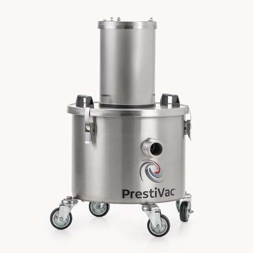 PrestiVac AV1-10 EX HEPA air-operated vacuum, stainless drum with tall filter housing on casters