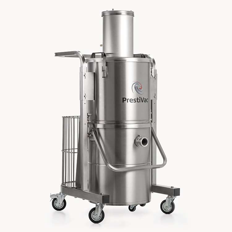 PrestiVac AV1-20 EX RCT HEPA air-operated cart vacuum with removable tank and tool basket