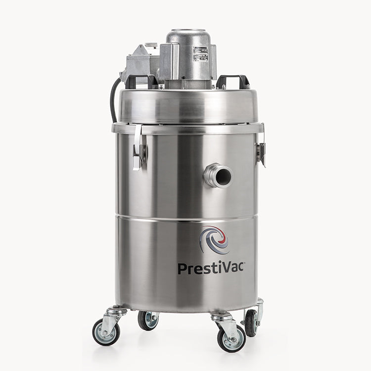 PrestiVac EX1-15 HEPA, taller stainless tank under the explosion-proof motor head, on casters