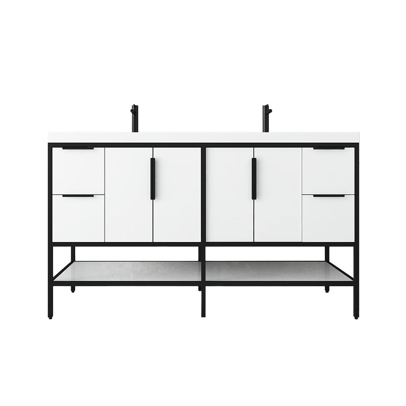 Matthew 24"-72" Glossy White Freestanding Vanity with Reinforced Acrylic Sinks