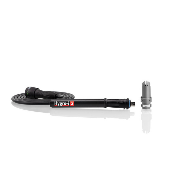 Tramex Water Damage Restoration Master Kit X - WDMK-X A high-resolution image featuring the Hygro-I2 probe connected to the Tramex master kit, displayed against a white background, showcasing its sleek design and functionality for moisture measurement.