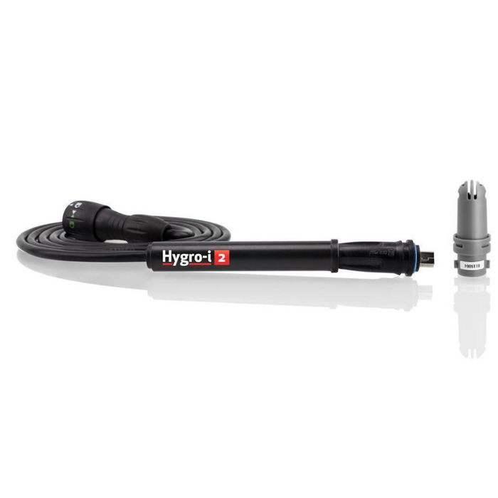 Tramex Flooring Inspection Master Kit X - FMK-X: An image of the Tramex FMK-X kit, showcasing the Hygro-I2 probe on a white background. The probe is designed for moisture measurement in flooring inspections, featuring a sleek design with digital readouts.
