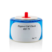 Tramex RH Calibration Salt Check - SAL75 A compact container of calibration salt for the Tramex Hygro-I2 probe, featuring clear labeling and an example of its application in ensuring accurate humidity measurements.