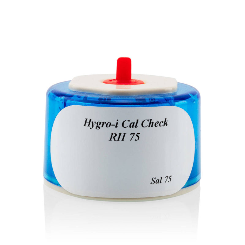 Tramex RH Calibration Salt Check - SAL75 A compact container of calibration salt for the Tramex Hygro-I2 probe, featuring clear labeling and an example of its application in ensuring accurate humidity measurements.